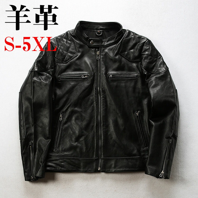 乐天商城 - 【SALE10%OFF】レザージャケット ライダースジャケット 柔らかい羊革 バイクジャケット 本革 革ジャン ラムレザー メンズファッション S〜5XL 本革ジャケット ギフト プレゼント 父の日 アウター ライダースジャケット バイク 防風 防寒 レザー お洒落 メンズ 大きいサイズ