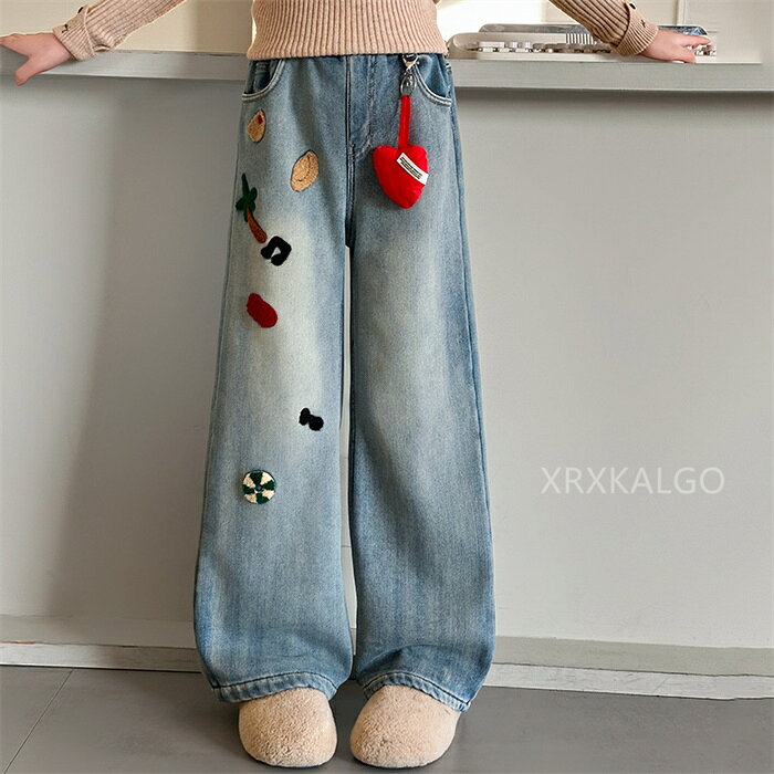 つげ村shopの【SALE10%OFF&5倍ポイント】デニムパンツ 子ども服 ワイドパンツ ロングパンツ 女の子 ジーンズ ジーパン カジュアル 長ズボン裏起毛なし/ある ガウチョパンツ ボトムス キッズ こども ゆったり 韓国風子供服 春秋冬 可愛いおしゃれ 通学着 通園着 120 130 140 150 160 170cm｜アングル3
