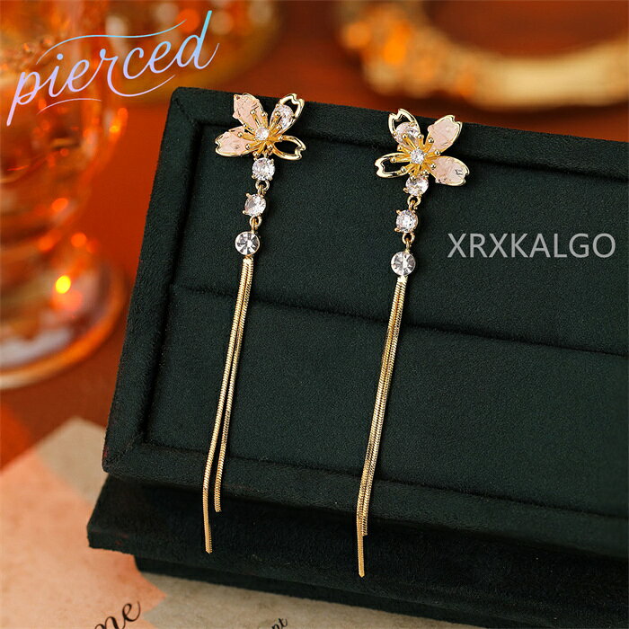 乐天商城 - 【SALE10%OFF&5倍ポイント】ピアス レディース アクセサリー ロング ゴールド色 長い 揺れる ジルコン 花 パール 小顔効果 揺れる ギフト クリスマス プレゼント 母の日 結婚式 オケージョン お呼ばれ パーティー 大ぶり 華やか 和服 浴衣 花 金 金属アレルギー対応