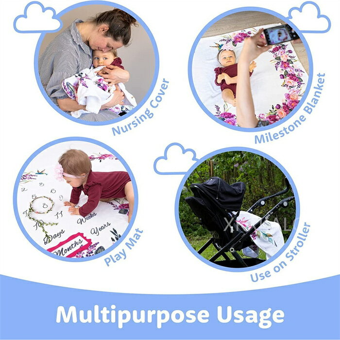 ベビ—ブランケット 寝相アート 月齢フォトシート フォトフレーム付き ヘアバンド付き おくるみ グッズ ベビーアート 可愛い 記念日フォト 1ヶ月 100日 1歳 誕生日 プレゼント 出産祝い 新生児 赤ちゃんの記念撮影に メモリアルシート 15type ギフト