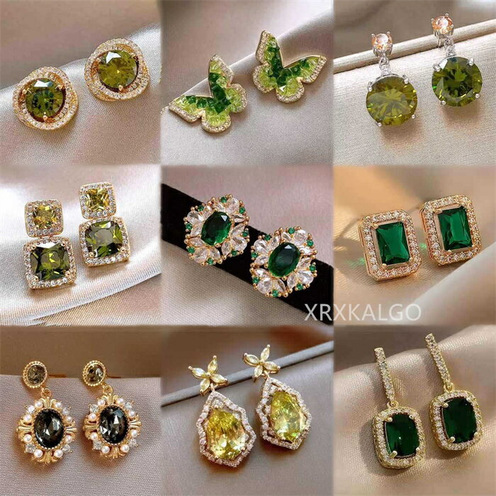 乐天商城 - 【SALE10%OFF&5倍ポイント】ピアス ダブルドロップピアス グリーン系 ジルコン フラワー 幾何ピアス イヤリング フレンチ風 フラワー型 花柄 大人 女性 レディース アクセサリー 両耳用 高級感 上品 金属アレルギー対応