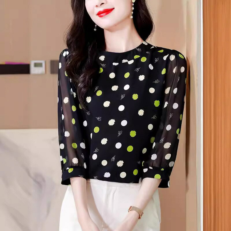 Áo sơ mi lụa, áo blouse, 100% lụa, tay áo 3/4, áo sơ mi lụa, sành điệu, cổ chữ V, áo sơ mi nữ, chấm bi, chấm bi, áo sơ mi cổ đứng, chống nhăn, trơn, giản dị, áo mùa hè, nội y, người lớn, đi làm, CV, trang trọng, lễ nhập học mẫu giáo, ngày của mẹ, 30, 40, 50, Hiện tại, Quà tặng - 2