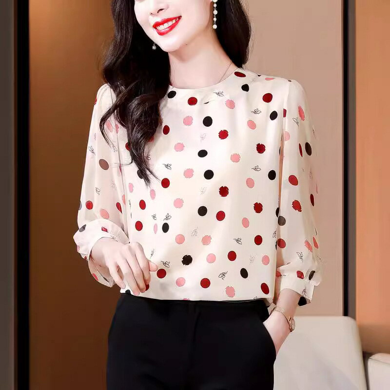 Áo sơ mi lụa, áo blouse, 100% lụa, tay áo 3/4, áo sơ mi lụa, sành điệu, cổ chữ V, áo sơ mi nữ, chấm bi, chấm bi, áo sơ mi cổ đứng, chống nhăn, trơn, giản dị, áo mùa hè, nội y, người lớn, đi làm, CV, trang trọng, lễ nhập học mẫu giáo, ngày của mẹ, 30, 40, 50, Hiện tại, Quà tặng - 3
