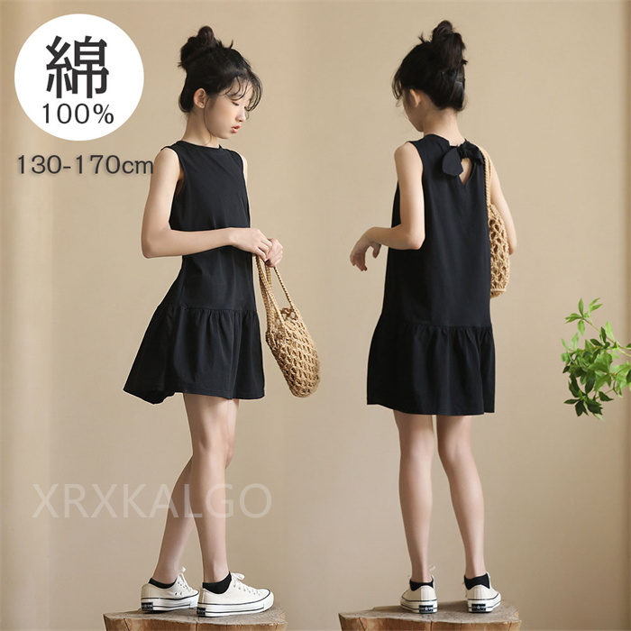 Rakuten - 【SALE★20％OFF】ワンピース 子供服 女の子 夏服 100%綿 ブラック ホワイト ワンピース 普段着 通学着 夏着 キッズ 夏ワンピース 半袖ワンピ ガールズ チェック柄 ワンピー 誕生日 プレゼント スウィート お姫様 学生 旅行 リゾート ワンピース 140 150 160 165 170cm