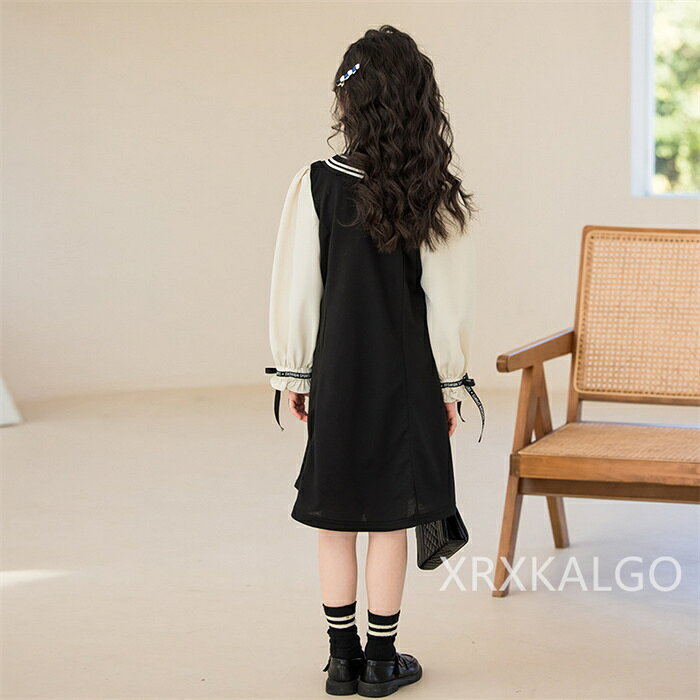 長袖ワンピース キッズ ベビー 子供 子供服 キッズ服 女の子 秋 秋物 春服 春物 長袖 長袖ワンピース フェイクレイヤード 重ね着 ワンピ キッズワンピ キッズワンピース スカート フォーマル セレモニー オケージョン 結婚式 発表会 ブラック 無地