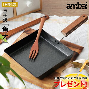 ambai アンバイ 玉子焼き 角大 卵焼き器 フライパン 四角 ファイバーライン加工 木製ハンドル 鉄フライパン 日本製