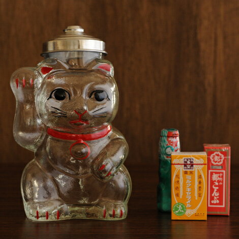 廣田硝子 招き猫 菓子びん SM-2 日本製 ガラス容器 おかき おせんべい 駄菓子 キャンディ クッキージャー ディスプレイ