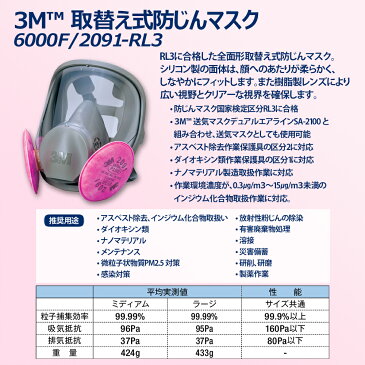 [取替式防じんマスク（RL3国家検定合格品）]【送料無料】スリーエム　ジャパン（株）　3M　取替式防じんマスク　6000F／2091−RL3　Lサイズ　6000F/2091-RL3L　1個【324-1858】【北海道・沖縄送料別途】【smtb-KD】