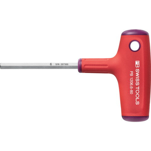 [六角棒レンチ（T形）]PBスイスツールズ社 PBスイスツールズ クロスハンドル六角棒ドライバー 対辺寸法6 全長80 1206-6-80 1本