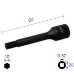 ■[インパクト用ヘキサゴンソケット]長堀工業（株） ナック ヘキサゴンレンチソケット ロングタイプ 差込角9．52x対辺10mmx60L 310C60 1個【296-2675】【代引不可商品】【メール便1個まで対象商品】