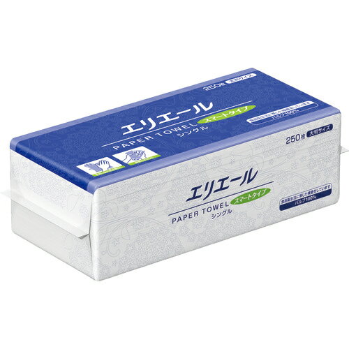 【特長】●パルプ100％なので手拭きに最適です。●食材に触れる場合や、調理器具の拭き取りにも安全にお使いいただけます。●軽量化によりごみの減量化にもつながります。●吸油性が高く、様々な用途に使えます。【用途】●食材の水分や油の吸収に。●食器や調理器具のふき取りに。●調理台や水回りの清掃用途に。【仕様】●シートサイズ(mm)：230×248●色：ホワイト●ケース入数：250枚×25パック【仕様2】●大判サイズ【材質／仕上】●パルプ100％【原産国（名称）】日本【質量】10.700【質量単位】KG【JANコード】4902011705270【メーカー名】（株）EBS【関連キーワード：ものづくりのがんばり屋楽天市場店 清掃・衛生用品労働衛生用品　ペーパータオルペーパータオルELLEAIR BUSINESS SUPPORT CO., LTD.　ELLEAIRPaper Towles Smart typeCleaning/JanitorialsJanitorial SuppliesPaper Towels】