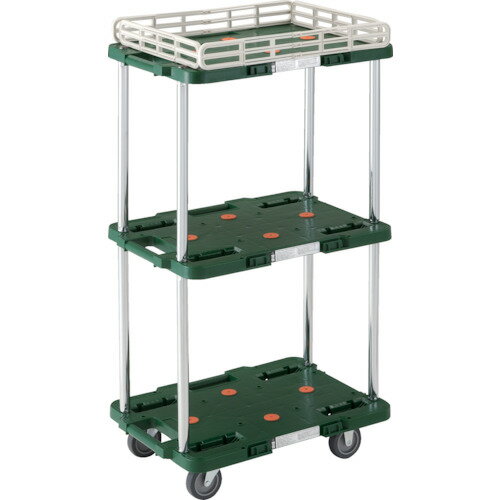 [樹脂製平台車（連結タイプ）]【送料無料】トラスコ中山（株） TRUSCO 樹脂製台車 ルートバン 3段式 こぼれ止め1段付 370X500 緑 1台【414-4261】【北海道・沖縄送料別途】【smtb-KD】
