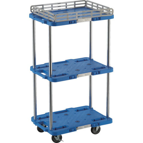 [樹脂製平台車（連結タイプ）]【送料無料】 TRUSCO 樹脂製台車 ルートバン 3段式 柵1段付 370X500 4輪自在ストッパー付 青 1台【代引不可商品】【北海道・沖縄送料別途】【smtb-KD】【法人様方のみのお取扱いとなります】
