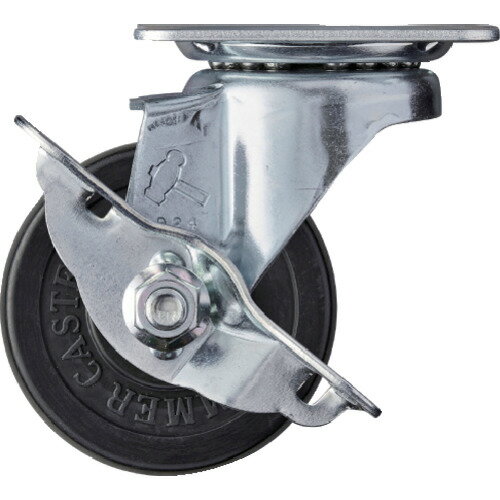 [プレート式ゴムキャスター]ハンマーキャスター（株） ハンマー 旋回式ゴム車輪 65mm ストッパー付 413S-R65-BAR01 1個【125-1686】