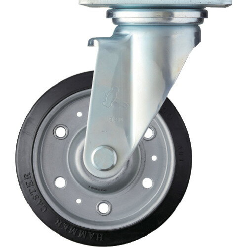 [プレート式ゴムキャスター]ハンマーキャスター（株） ハンマー 旋回式ゴム車輪（スチールホイール・ラ..