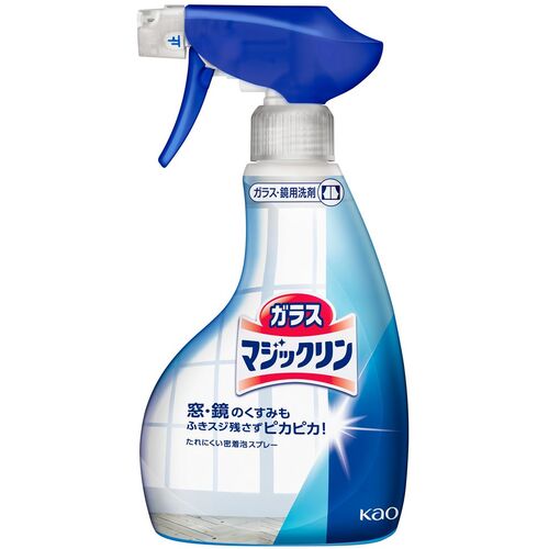 【特長】●ホコリや手あかなどでくもった窓や鏡、ガラステーブル、ショーケースなどの汚れも落としてピカピカで透明な仕上がりになります。●2度ぶきなしで、ふきスジを残しません。●たれにくい密着泡スプレーです。【用途】●スプレーして、すぐに乾いた布でふきとる。（2度ぶきは不要）●窓・鏡・ガラスケース・自動車の窓ガラス等に。●スチール・ビニール・プラスチック・ホーロー製品に。【仕様】●容量(ml)：400【仕様2】●ガラス・鏡用洗剤【材質／仕上】●成分:界面活性剤（0.4％ アルケニルコハク酸カリウム塩）、泡調整剤【注意】●水がしみこむ白木や家具、壁材等、ラッカー等の塗装面、自動車の塗装面、液晶・プラズマディスプレイの画面には使えません。●床や家具の塗装面などへの飛び散りに注意する。（変色のおそれがある。）●目より高い所は、スポンジや布につけてふく。●目に入った時は、こすらずすぐ流水で洗い流す。【原産国（名称）】日本【質量】46.500【質量単位】G【JANコード】4901301237910【メーカー名】花王（株）【関連キーワード：ものづくりのがんばり屋楽天市場店 化学製品 化学製品 洗浄剤 クリーナースプレー Kao Corporation. Kao Chemicals Chemicals Cleaner Agents】