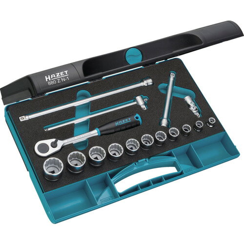 [ソケットレンチセット]【送料無料】HAZET社 HAZET　ソケットレンチセット（12角タイプ・差込角9．5mm）　880ZN-1 1S【439-5492】【北海道・沖縄送料別途】【smtb-KD】