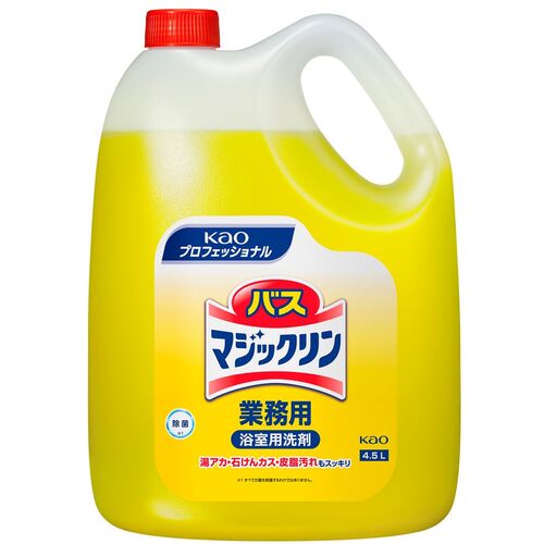 【特長】●しつこい汚れもらくらく落とす浴室用洗剤です。●浴槽はもちろん、床、壁、洗面器、イスなどの湯アカ・石けんカスもスッキリ落とせます。●中性タイプです。【用途】●浴室用洗剤。【仕様】●容量(L)：4.5●容量(kg)：4.63【仕様2】●高さ×幅×奥行：289×210×145mm【材質／仕上】●主成分:界面活性剤、泡調整剤、金属封鎖剤【原産国（名称）】日本【質量】4.630【質量単位】KG【JANコード】4901301021205【メーカー名】花王（株）【関連キーワード：ものづくりのがんばり屋楽天市場店 オフィス住設用品 清掃用品 洗剤・クリーナー 住居用洗剤】