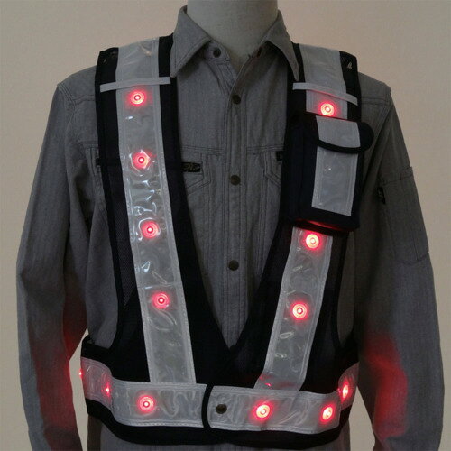 Work Clothes - [安全ベスト]（株）ミズケイ ミズケイ 多機能ベスト「光るんです」赤LEDタイプ（紺／白） 3012000 1枚