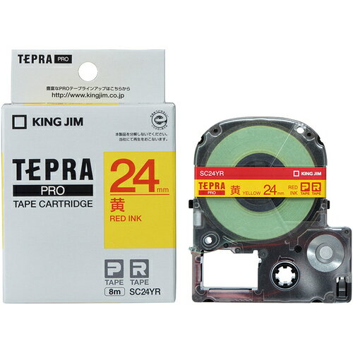 [ラベルプリンタ用テープカートリッジ]（株）キングジム KING JIM 【純正】「テプラ」PROテープ 24mm 黄ラベル／赤文字 長さ8m 1個【827-7183】