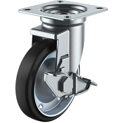 [プレート式ゴムキャスター]（株）ユーエイ ユーエイ プレート式 自在 キャスター ゴム 車輪径75mm ストッパー付き Jタイプ J－S型 取付寸法63×63 WJ-75SY 1個【484-2405】(4)