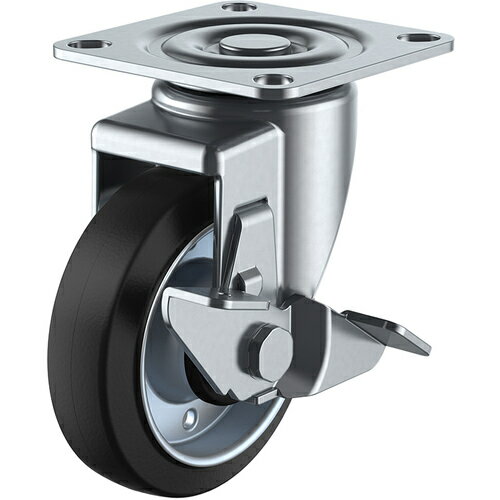 [プレート式ゴムキャスター]（株）ユーエイ ユーエイ プレート式 自在 キャスター ゴム 車輪径100mm ストッパー付き Jタイプ SJ－S型 取付寸法71×71（68×68） SJ-100WS-P 1個【379-7040】