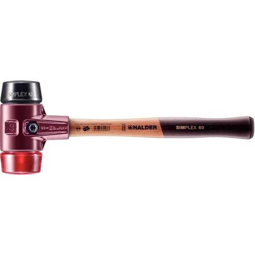 ロームヘルド・ハルダー（株） HALDER SIMPLEX プラスチックハンマー 鋳鉄ハウジング、木製ハンドル 径（60）mm ゴム複合材（黒）・プラスティック（赤） 3026.060 1本