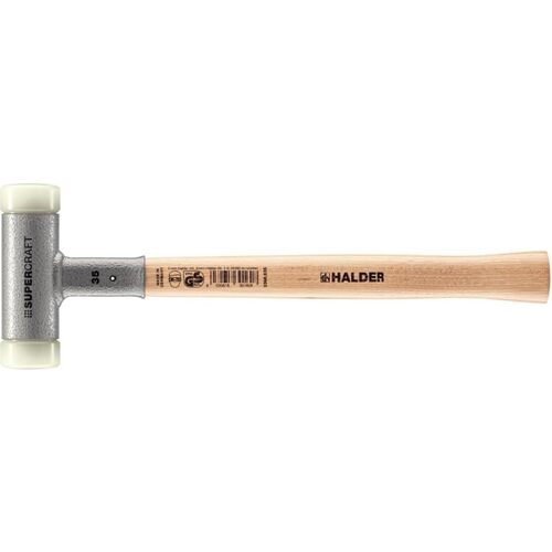 [ショックレスハンマー]ロームヘルド・ハルダー（株） HALDER SUPERCRAFTショックレス 無反動ハンマー ヒッコリー製ハンドル付ナイロン（白） 頭径35mm、全長335mm 3366.035 1本【481-8229】