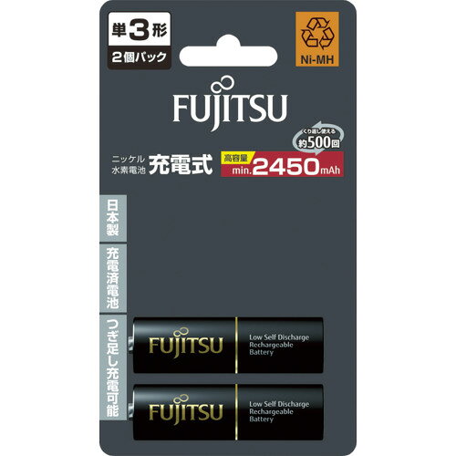 【特長】●1回の充電で長時間使用でき、つぎ足し充電可能です。●-20℃でも使用可能です。【用途】●ゲーム機器●シェーバー●ストロボ●デジカメ●携帯充電器●電動歯ブラシ●ビューティー機器【仕様】●タイプ：単3●容量(min./mAh)：2450●電圧(V)：1.2●幅(mm)：66●奥行(mm)：16●高さ(mm)：117●付属充電池【仕様2】●充電可能回数：約500回●容量：min.2450mAh●min.2450mAh【原産国（名称）】日本【質量】128.000【質量単位】G【グリーン商品】【JANコード】4976680289706【メーカー名】FDK（株）【関連キーワード：ものづくりのがんばり屋楽天市場店 オフィス住設用品 OA・事務用品 電池 ニッケル水素電池 乾電池 DIY ホビー 工作 業務用 家庭用 家電 強力 長持ち パワー おもちゃ リモコン 時計】