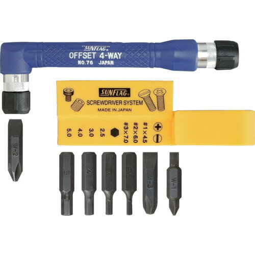 [オフセット式ラチェットドライバー]【整備関連・工場内作業・家具組み立てなどに！】サンフラッグ（株） サンフラッグ 4WAYオフセットドライバー NO76 1個【776-8621】
