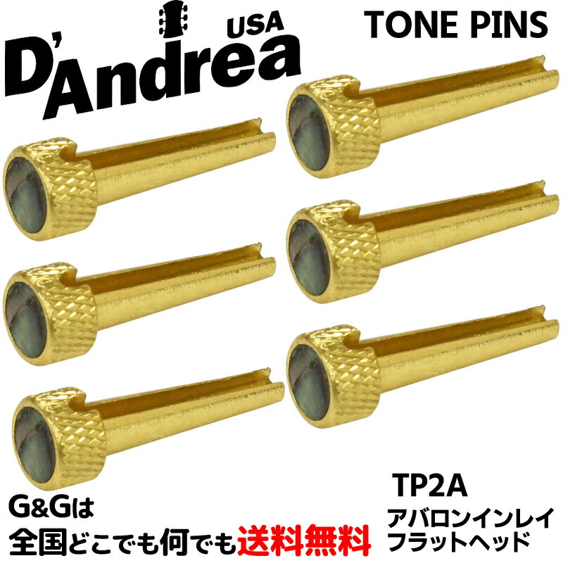 ソリッドブラス製ブリッジピン 6本セット アバロンインレイ、フラットヘッド ダンドレア TONE PINS D'Andrea TP2A