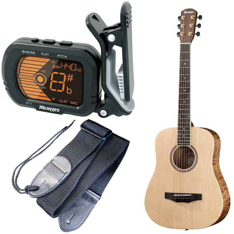 【ポイント8倍!期間限定】MORRIS ミニアコースティックギター チューナー&ストラップセット LA-021 NAT ナチュラル 専用ケース付 モーリス