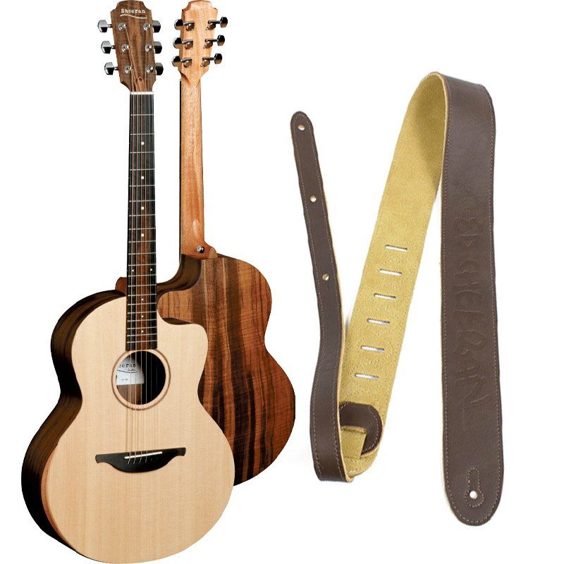【ポイント8倍!期間限定】レザーストラップ付 Sheeran BY Lowden ピックアップ付アコースティックギター S-04 スプルース&ウォルナット エド...
