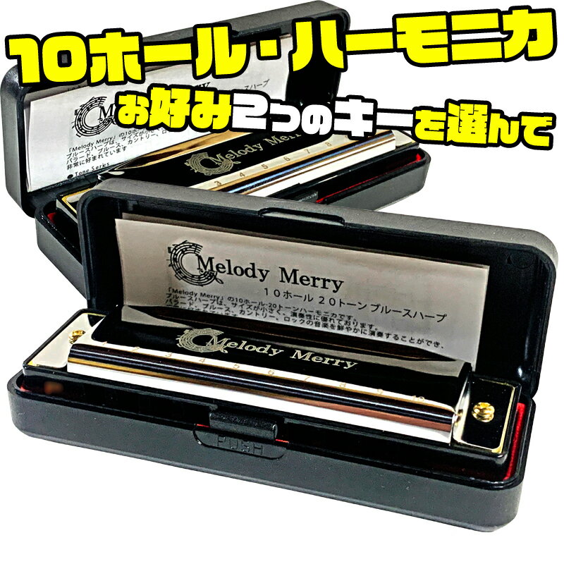 大人気！【選べる、2本セット！】10ホールズハーモニカ 20音 ブルースハープ ブルースハーモニカ Melody Merry Harmonica Blues Harp MH-100