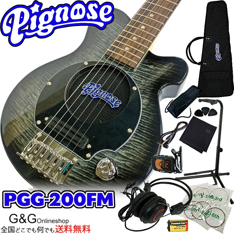 アンプ内蔵コンパクトなエレキギター フレイムトップ仕様 超オトクな11点セット！／Pignose PGG-200FM SBK See-through Black:シースルーブラック ＋小物10点/PGG200：-as-p5