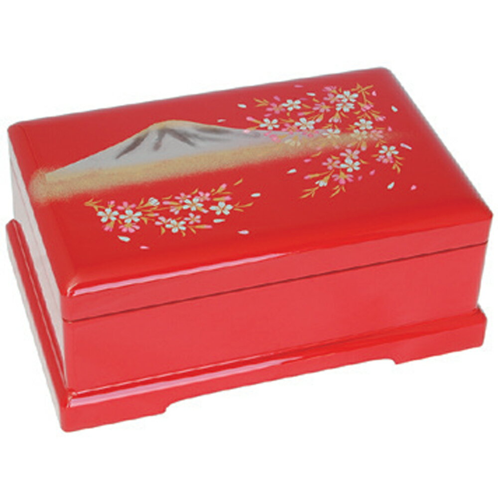 【心を込めて、ラッピング対応】会津塗宝石箱オルゴール 朱色 富士に桜 ~荒城の月~ ニデックインスツルメンツ オルゴール