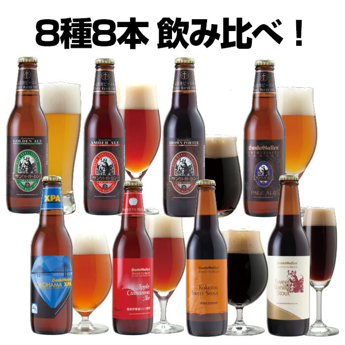 秋冬 クラフトビール 飲み比べセット 8種8本 ＜アップルシナモンエール、世界一のIPA、黒ビール、ペールエール、バニラチョコビール 地ビール 詰め合わせ＞【本州送料無料】【あす楽】出産内祝のし・結婚内祝のし 名入れ対応：誕生日プレゼント ギフト シール対応_