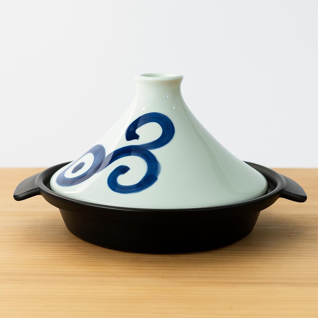鍋　タジン鍋　有田焼　【手付き深型タジン鍋 (渦潮) 金網サービス　】有田焼　日本製　鍋料理　ダイエ..