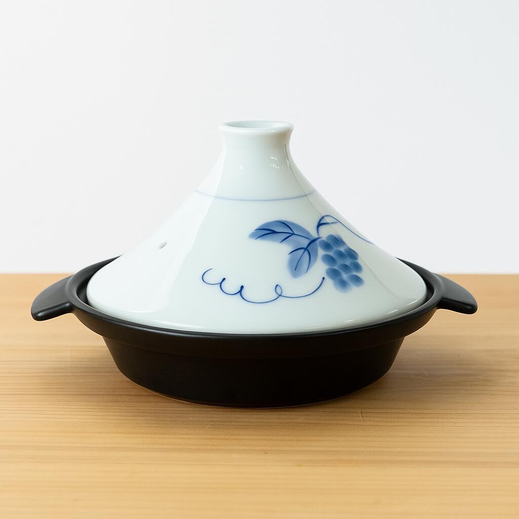 鍋　タジン鍋　有田焼　【手付き深型タジン鍋 (ぶどう) 金網サービス】有田焼　日本製　レンジ可能　お..