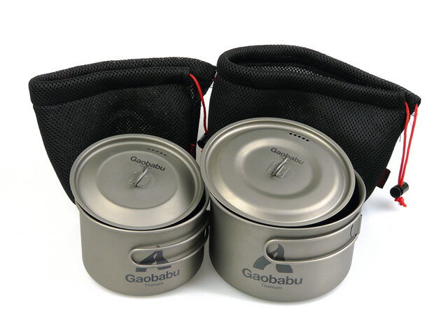 【期間限定30%OFFキャンペーン中!】ガオバブ(Gaobabu)GaobabuチタンポットSOLO 800と1300のセット フタ 厚手メッシュ袋付き GSE...
