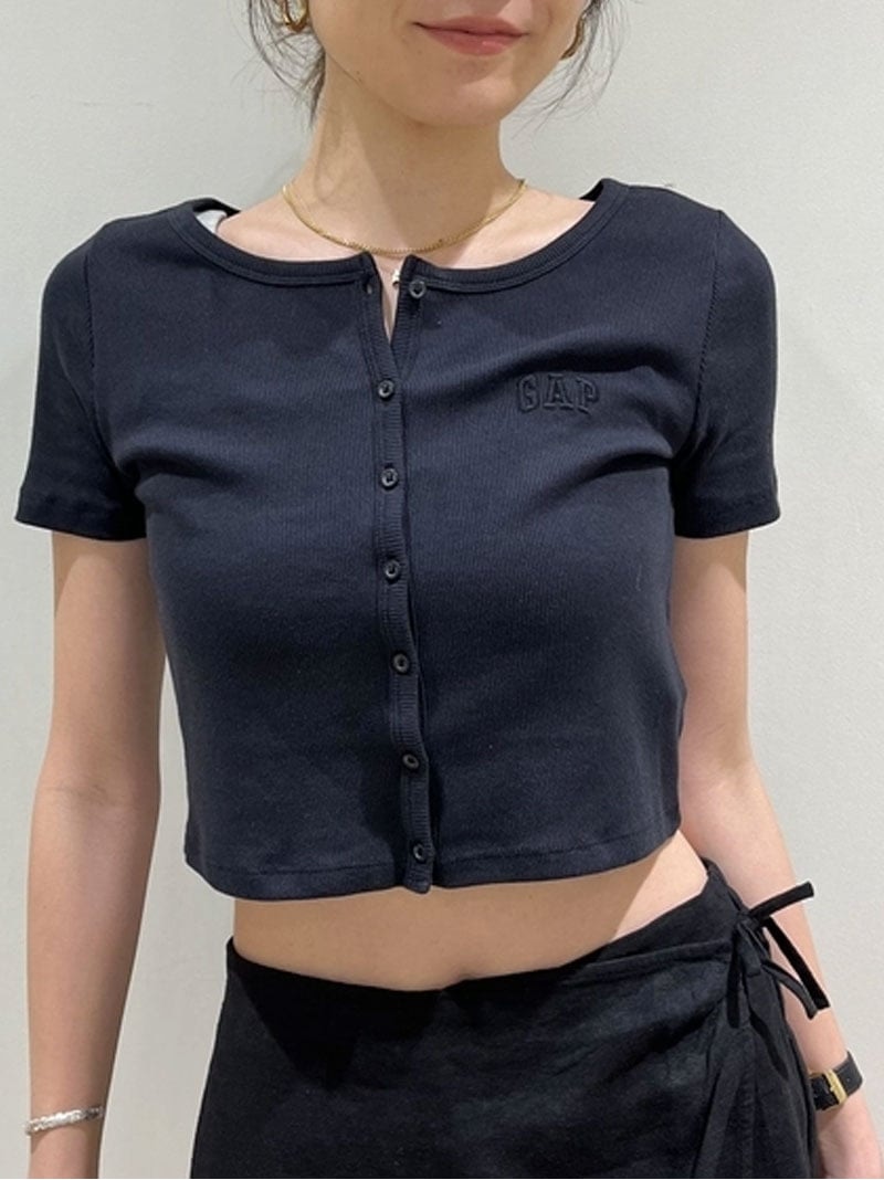 【SALE／50%OFF】(W)リブクロップTシャツ(カーディガン) GAP ギャップ トップス カットソー・Tシャツ ブルー グリーン ブラック ホワイト パープル ベージュ【RBA_E】[Rakuten Fashion]のサムネイル