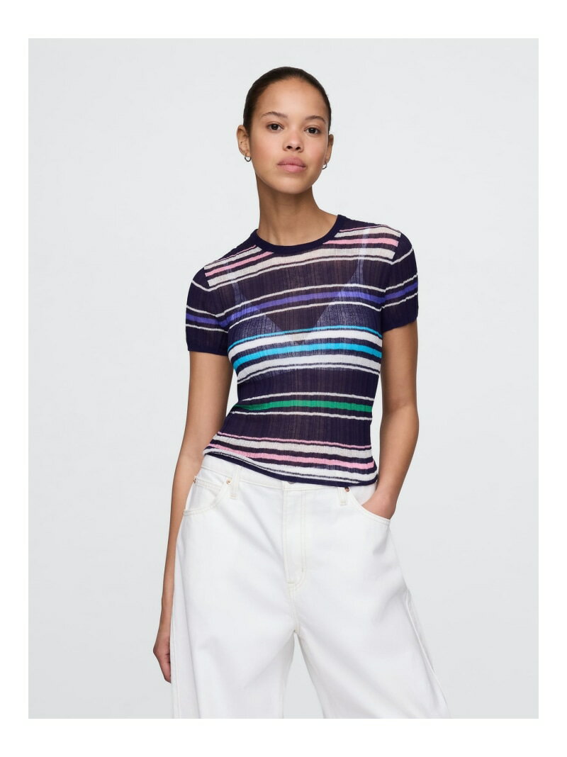 【SALE／66%OFF】(W)シアー リブTシャツ GAP ギャップ トップス カットソー・Tシャツ ネイビー ホワイト【RBA_E】[Rakuten Fashion]のサムネイル