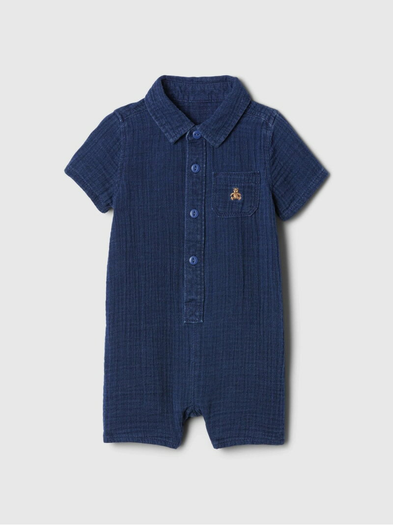 【SALE／35%OFF】(K)クリンクルガーゼ ヘンリー ショートオール (ベビー) GAP ギャップ マタニティウェア・ベビー用品 ロンパース・カバーオール ブルー【RBA_E】[Rakuten Fashion]のサムネイル