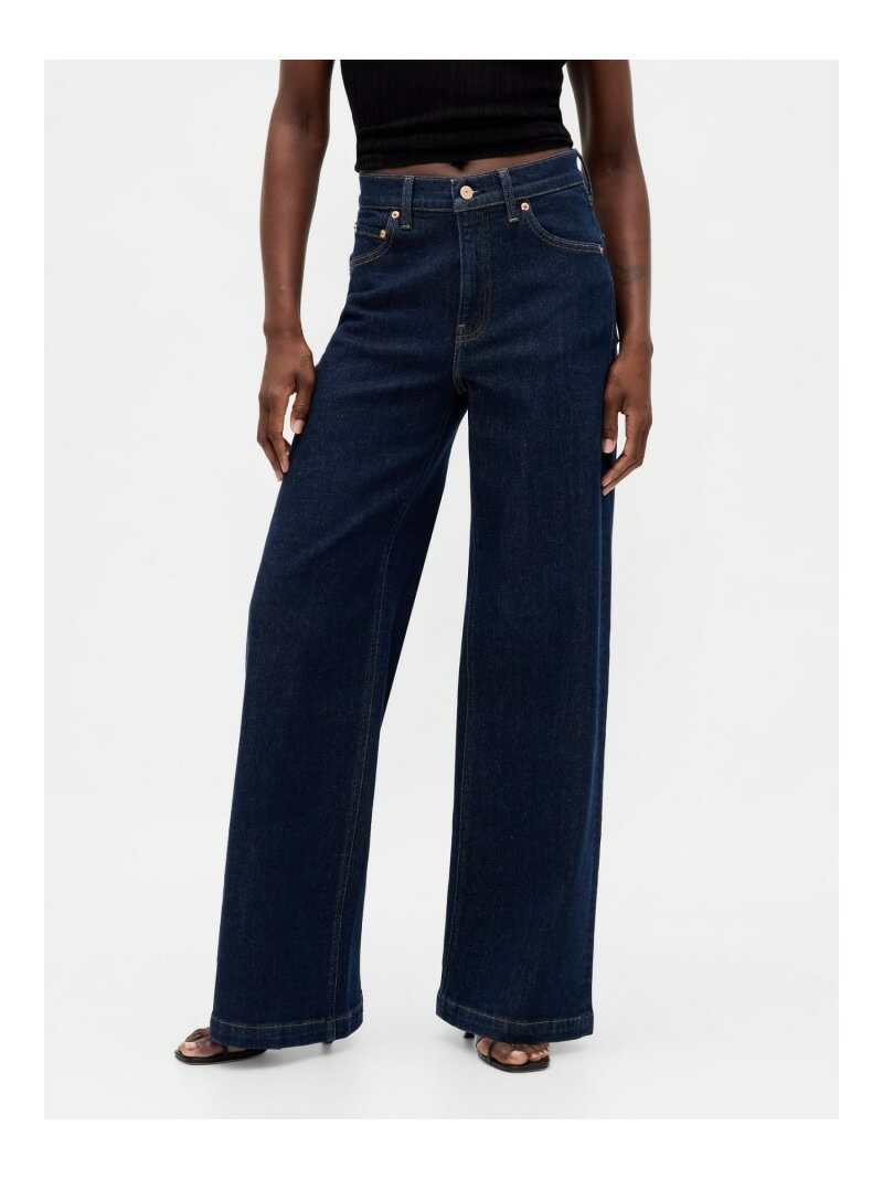 (W)ハイライズ ストライド ワイドデニム GAP ギャップ パンツ ジーンズ・デニムパンツ ネイビー【送料無料】[Rakuten Fashion]