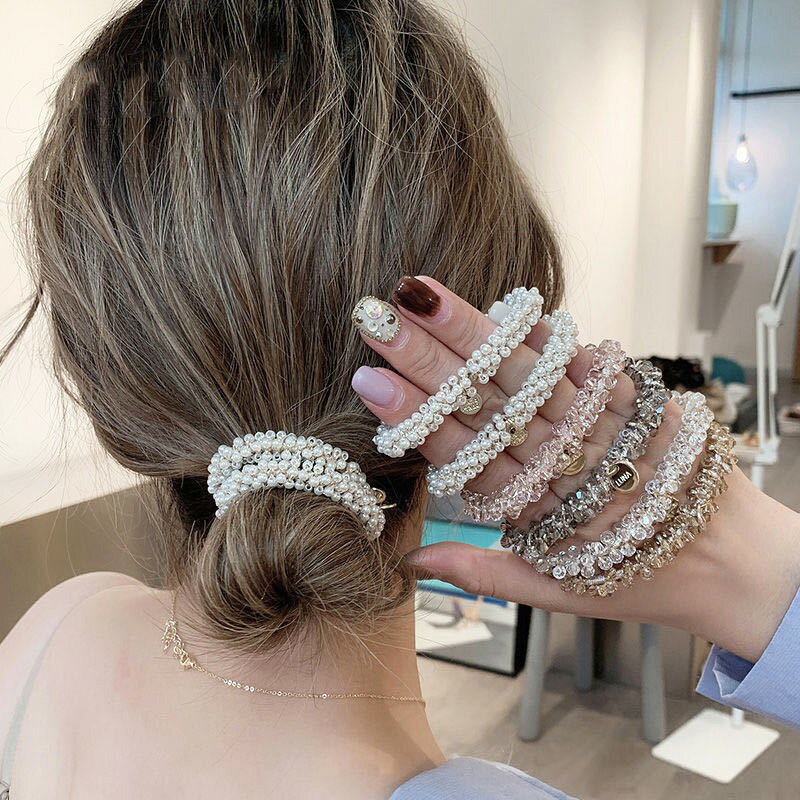Rakuten - ビジューヘアゴム（送料無料）ヘアゴム ボリューム ビジュー 髪飾り 黒 痛くない 可愛い 大人 ヘアアクセ ヘアアクセサリー ヘアゴム シンプル 無地 結婚式 パーティー トレンド キラキラ ビーズ 韓国ファッション