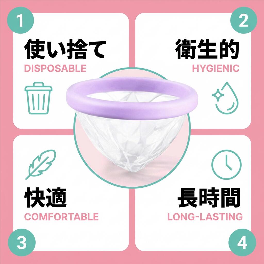月経カップ Uusina（ウウシナ） 使い捨て 月経ディスク 5個入り Menstrual Discs Disposable 月経サークル 生理用品 生理カップ 経血ディスク ナプキン不要 サニタリーカップ menstrual cup サニタリーショーツ 生理パンツ 3
