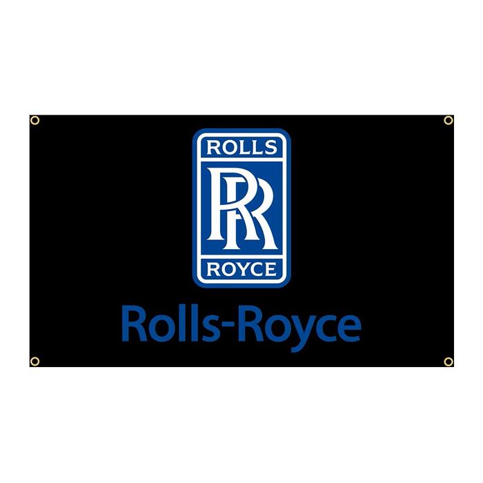 ガレージ系　特大フラッグ 「ロールスロイス」サイズ 約150cm×90cm タペストリー バナー 片面プリント ポリエステル素材 ハトメ付き 部屋の壁や店舗装飾に 秘密基地 模様替え 男前インテリアにも◎