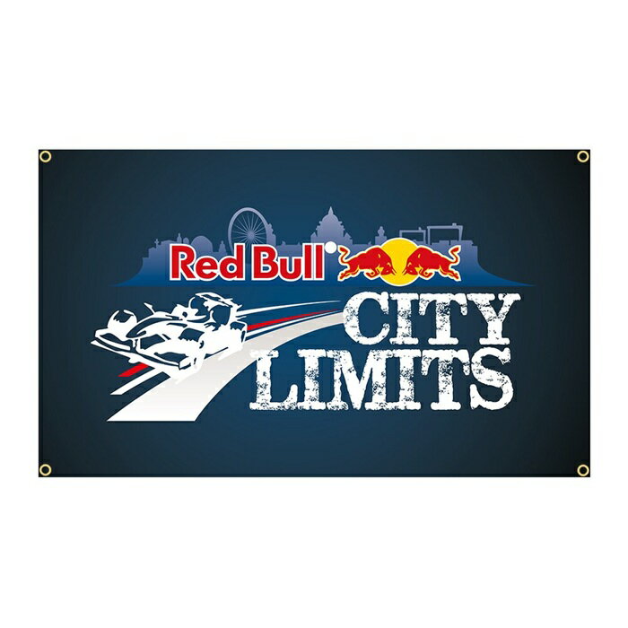 Rakuten - ガレージ系　特大フラッグ 「レッドブル・CITY」サイズ 約150cm×90cm タペストリー バナー 片面プリント ポリエステル素材 ハトメ付き 部屋の壁や店舗装飾に 秘密基地 模様替え 男前インテリアにも◎