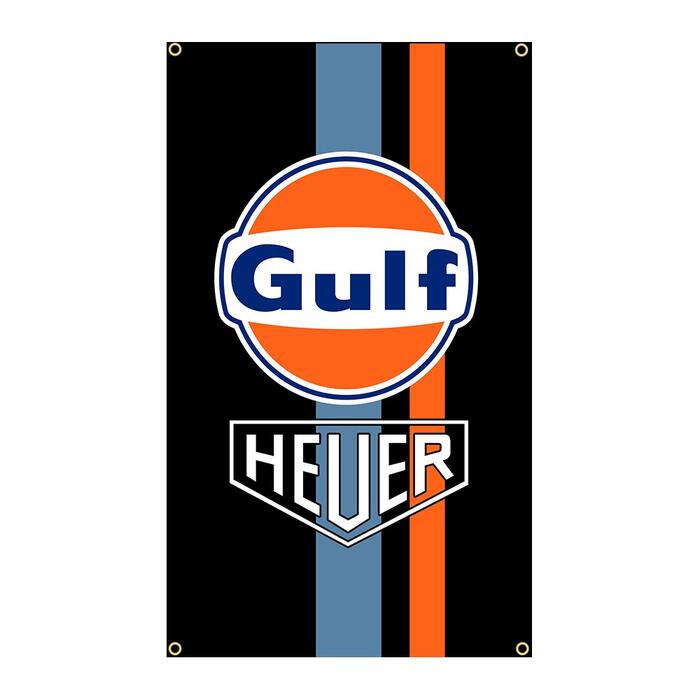 Rakuten - ガレージ系 特大フラッグ 「ガルフ・ブラック」サイズ約150cm×90cm タペストリー 片面プリント ポリエステル素材 ハトメ付き 部屋の壁や店舗装飾に 秘密基地 男前インテリアにも◎