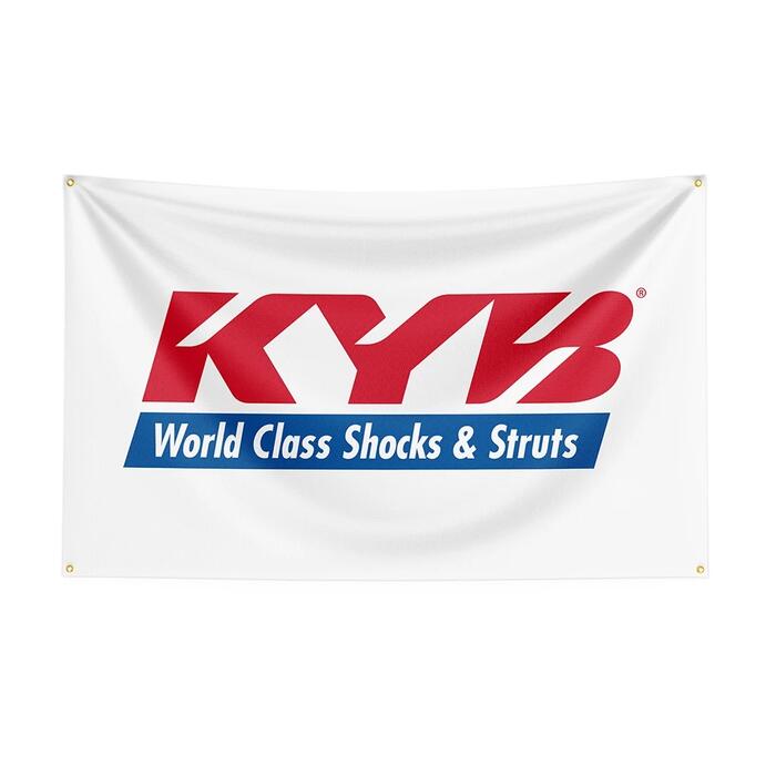Rakuten - ガレージ系 特大フラッグ 「KYB（カヤバ）」サイズ約150cm×90cm タペストリー 片面プリント ポリエステル素材 ハトメ付き 部屋の壁や店舗装飾に 秘密基地 男前インテリアにも◎